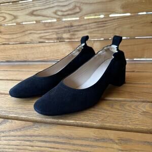 Everlane The Day Heel Womens 7 Black Suede Italian Leather Slip On Classic Work